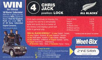 2004 Weet-Bix All Blacks Collector Series #4 Chris Jack Back